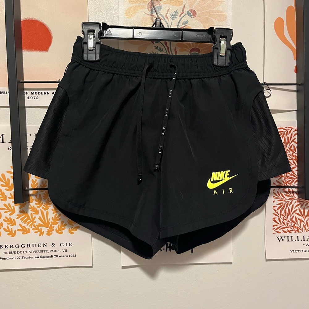 Nike Black Athletic Shorts with Neon Yellow Nike Air Logo
